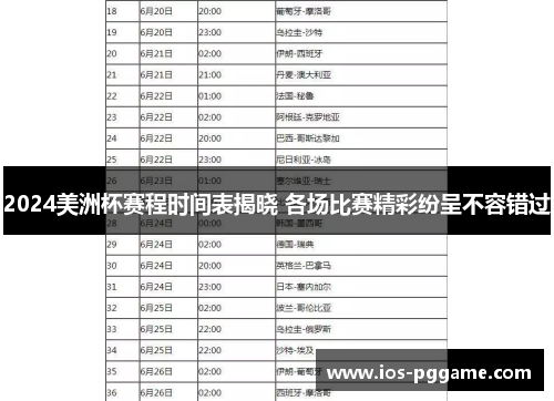 2024美洲杯赛程时间表揭晓 各场比赛精彩纷呈不容错过