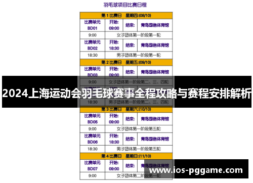 2024上海运动会羽毛球赛事全程攻略与赛程安排解析