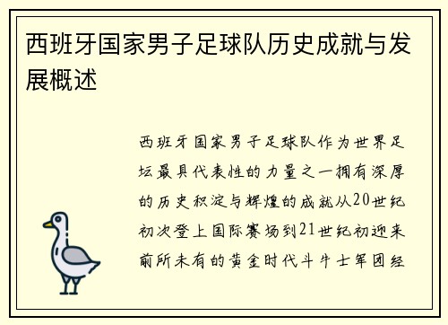 西班牙国家男子足球队历史成就与发展概述